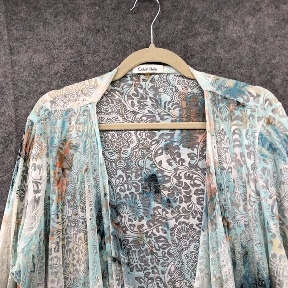 Calvin Klein Cardigan Womens 1X Lightweight Jacquard Paisley Print Beaded Open - Picture 3 of 9